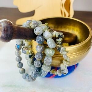 Gray Labradorite Stone of Transformation 3pc Bracelet Stack Set